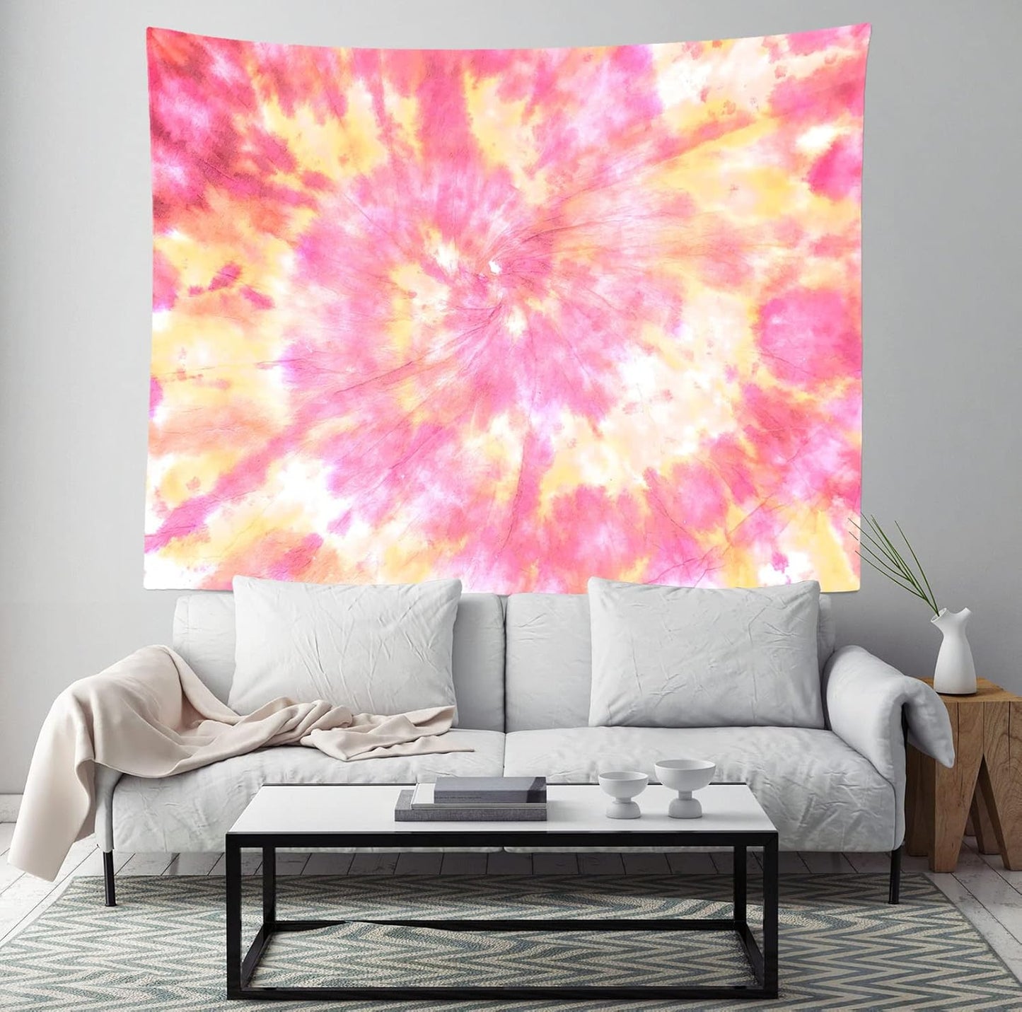 Loccor 7x5ft Tie Dye Tapestry Light Orange Watercolor Craft Dirty Tie-Dye Textile Abstract Chaotic Hippie Tapestry Wall Hanging for Living Room Bedroom Decor （Pattern Painted on Polyester Fabric）