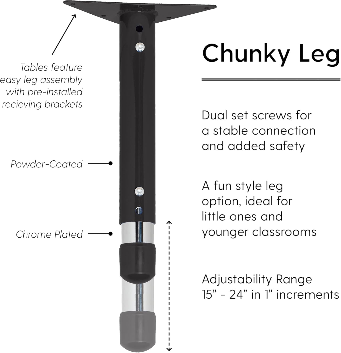 FDP Rectangle Activity School and Classroom Kids Table (24 x 72 inch), Chunky Toddler Legs, Adjustable Table Height 15-24 inches - Maple Top and Black Edge