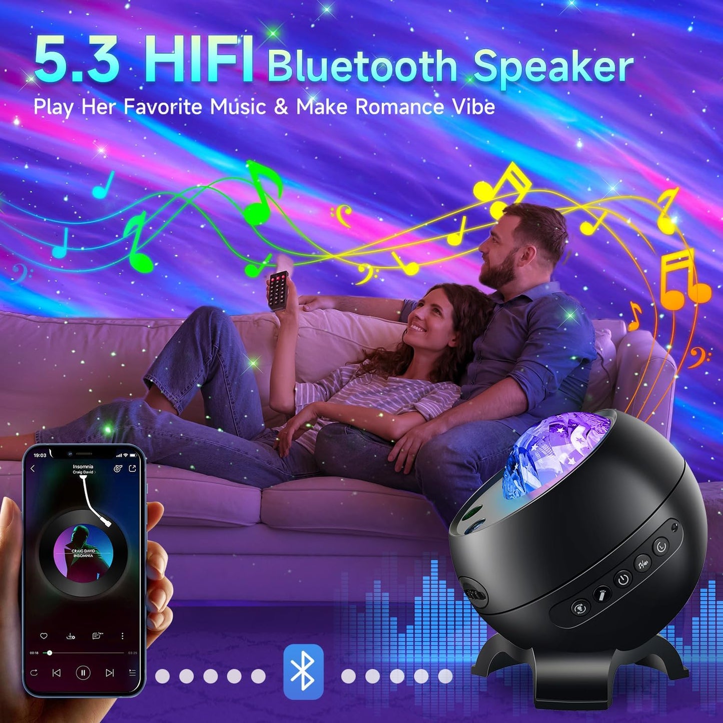 Northern Galaxy Light Projector, 300+Modes & 5 Films Star Projector, 15 White Noise & Bluetooth Northern Lights Projector,Moon Aurora Light Projector, Gifts Star Lights for Ceiling, Bedroom Decor