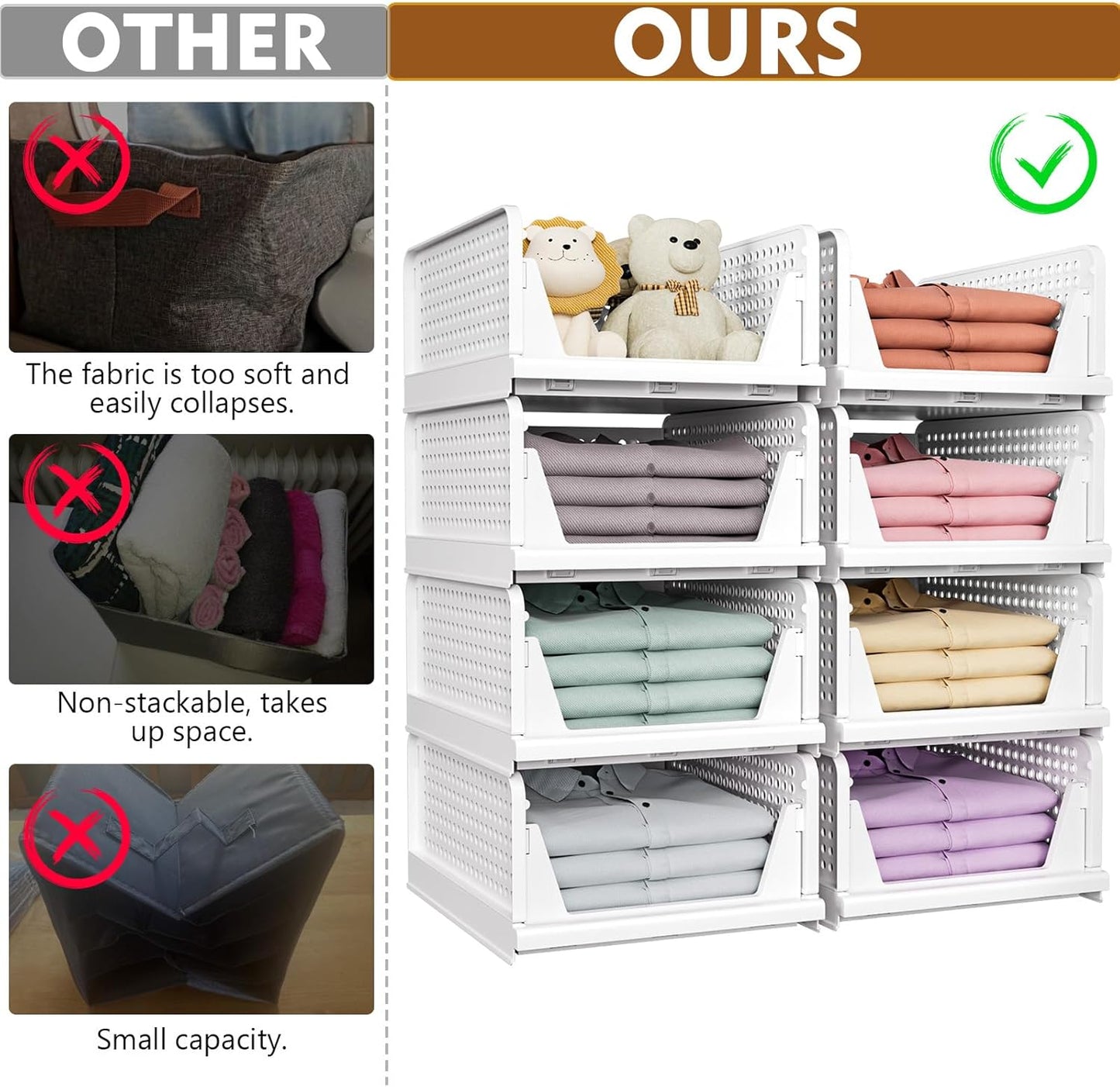 SNSLXH 5 Pack Stackable Closet Organizer Box, Multifunctional & Foldable Closet Storage Basket for Bathroom Kitchen Laundry Room Wardrobe Storage, Space-Saving Clothes Storage Drawer Organizer, Green