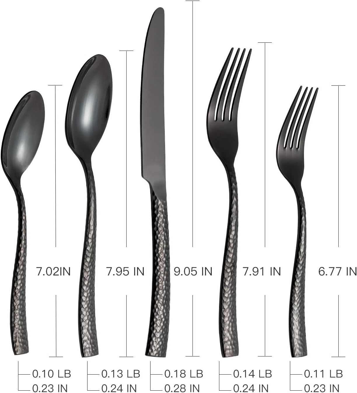 Silverware 65-Piece Black Hammered Flatware Set with Serving Utensils Stainless Steel Thick Handle Mirror Polished Cutlery Set for Wedding Hotel Restaurant, Service for 12