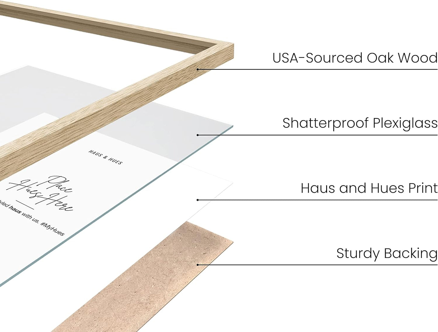 HAUS AND HUES Solid Oak 4x6 Picture Frame Set of 4 - Bulk Frames for Wall or Tabletop, Multiple Photos, Wooden Frames