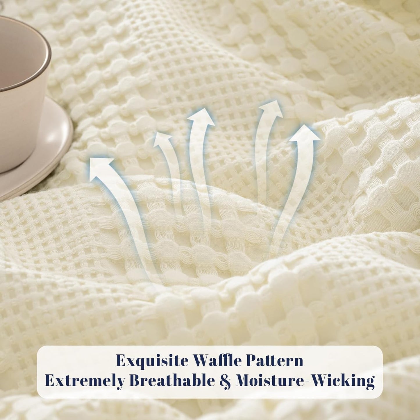PHF Cooling Waffle Blanket California King Size, Lightweight 60% Rayon Derived from Bamboo & 40% Cotton Breathable Blanket for Hot Sleepers, Soft and Luxury for Bed Couch and Sofa, 110"x96", Linen