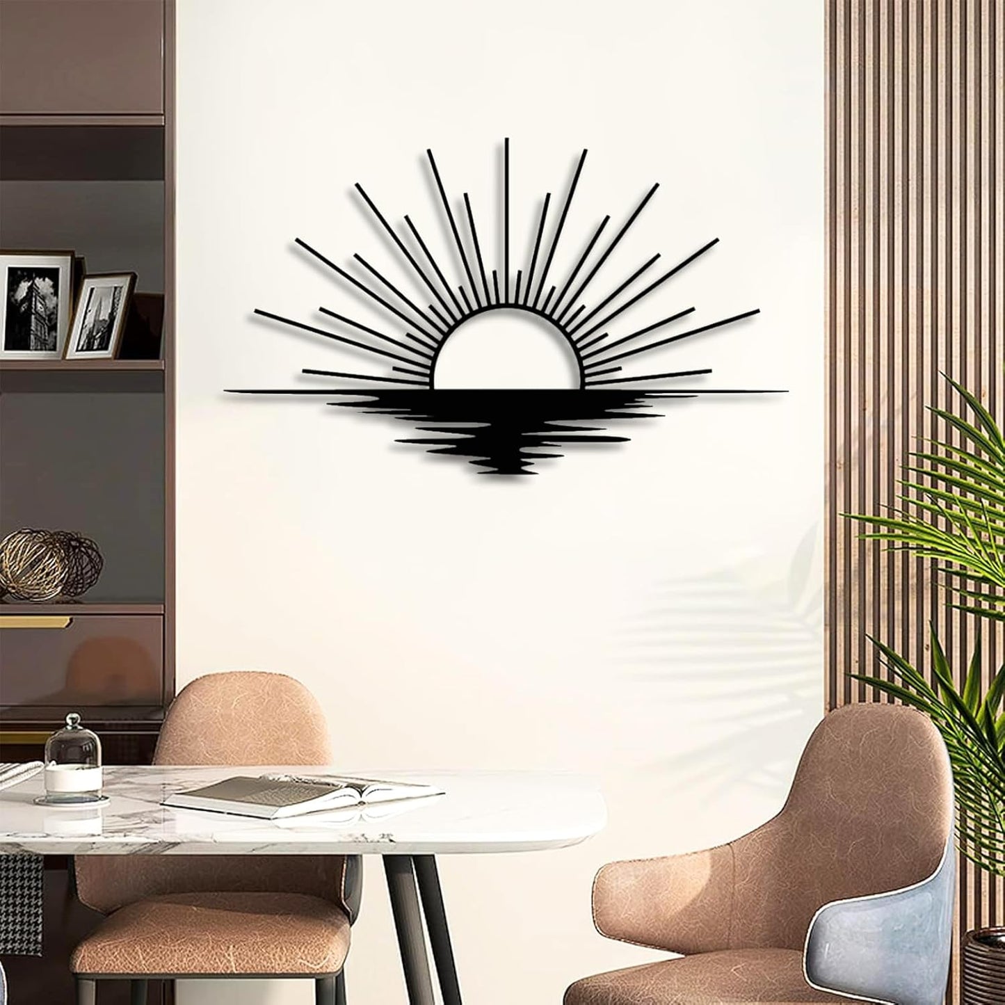 Sunrise Metal Wall Art, Metal Sun Wall Decor, Metal Sun Outdoor Decor, Large Metal Sun Wall Art, Sun Wall Art, Boho Sun Wall Art, Sunshine Metal Sign, Living Room Bedroom Wall Hangings (Black, 39"x 23"| 100x59cm )