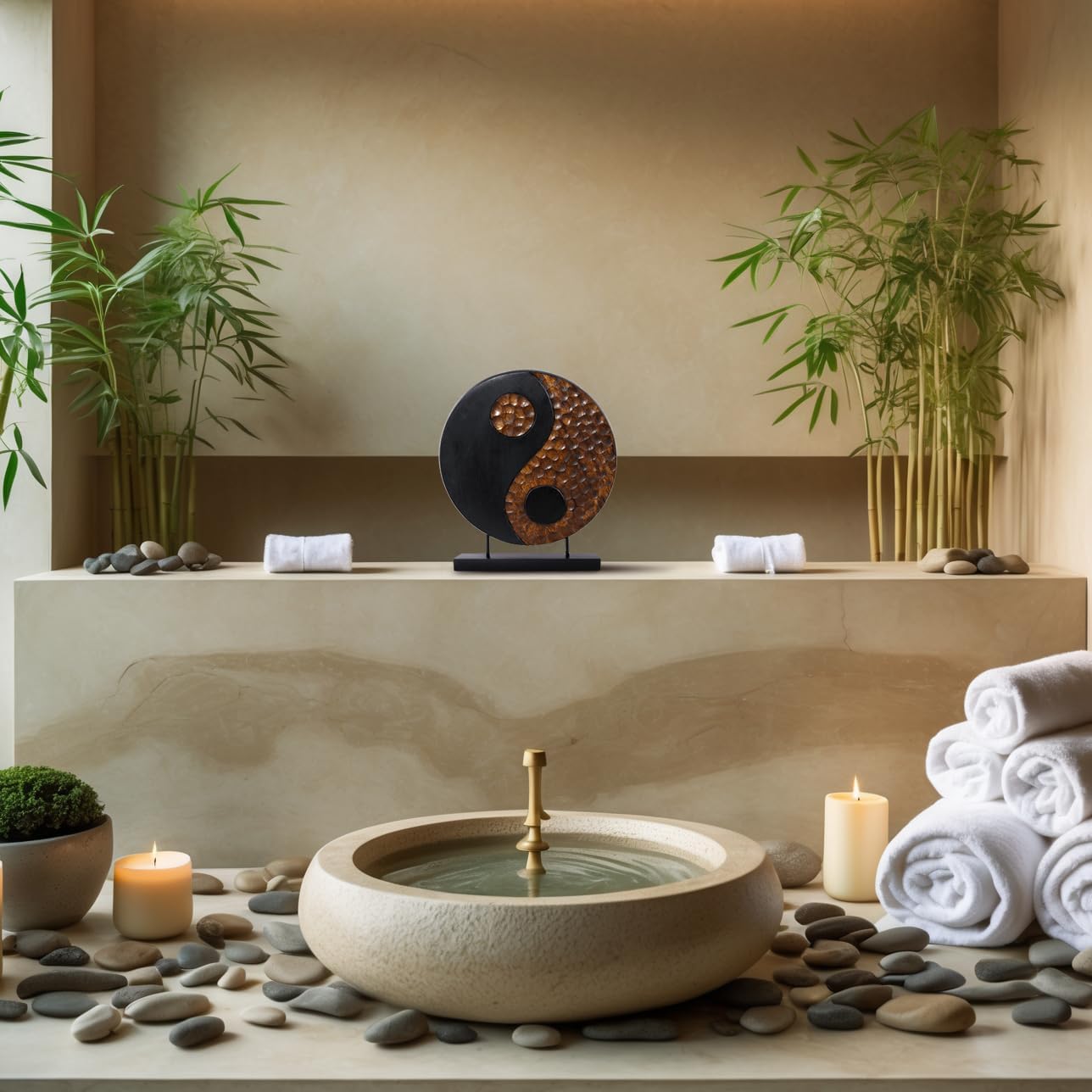 Decozen Solid Wood Yin Yang Sculpture Ideal for Home, Mantel, Fireplace, and Foyer Decor - Valentines Day Gifts from Daughter, Son, Husband