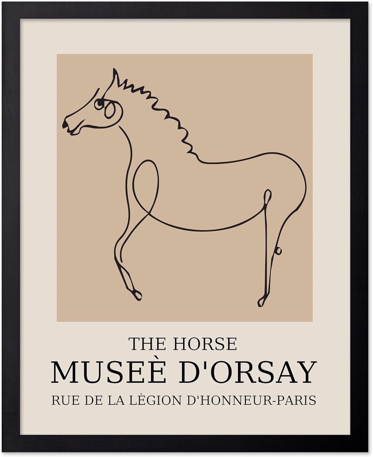 Poster Master Vintage Poster - Retro Minimalist Print - Gift for Artist, Friend - Horse, Line Drawing, Sketch, Abstract - Wall Decor for Living Room, Bedroom, 16x20 Black Framed