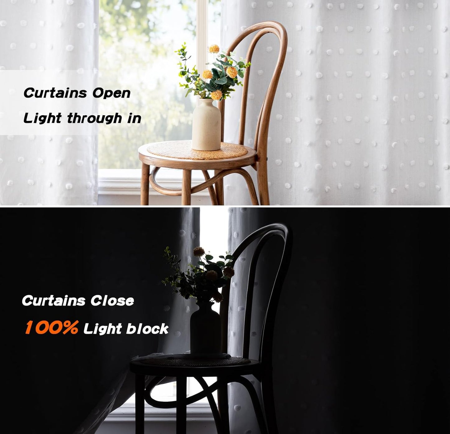 MYSKY HOME 100% White Blackout Curtains for Living Room Bedroom 84 Inches Long Total Light Blocking Drapes for Girls Room Thermal Insulated Curtains with Pom Pom Sheer Grommet Set of 2, 52W x 84L