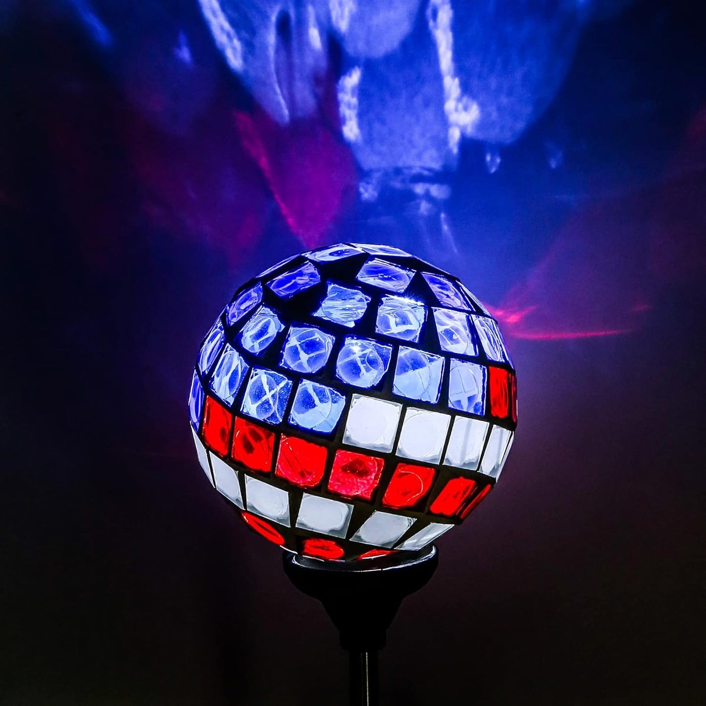 WNP Solar Powered Outdoor Garden Light Stakes Decoration, Mosaic Globe 4th of July Stake Solar Light for Patio Pathway Yard Decor, Waterproof Solar Glow Glass Ball Lights