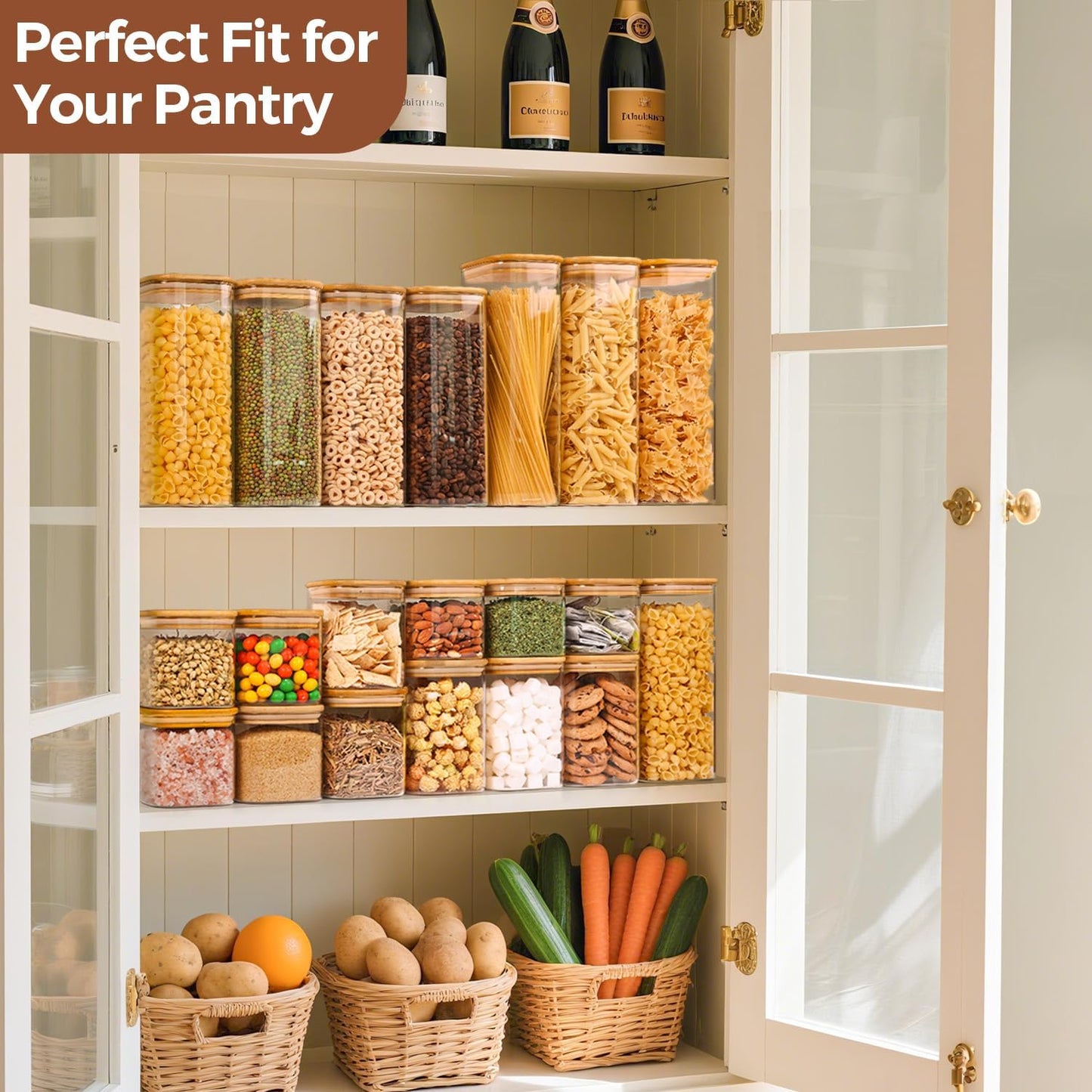 ComSaf 0.8 Qt Glass Food Storage Jars Set of 6, Clear Storage Containers with Airtight Lids, Pantry Organization Jar, Spice Jar, Blooming Tea, Oat, Coffee and Sugar Container, Canister Set for Kitchen