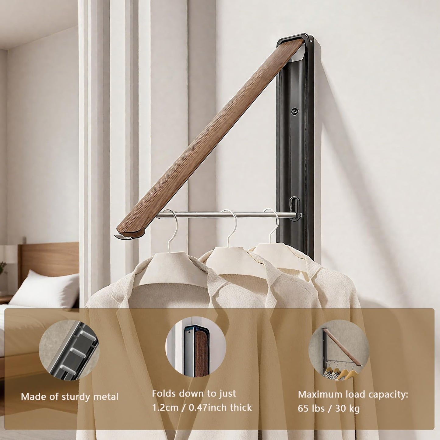 Wall Mounted Drying Rack - Retractable & Foldable Clothes Drying Rack Wall Mounted for Laundry Room Organization | Laundry Room Hanging Rack for Dorm, Closet, Balcony & Indoor/Outdoor Use 2 Packs