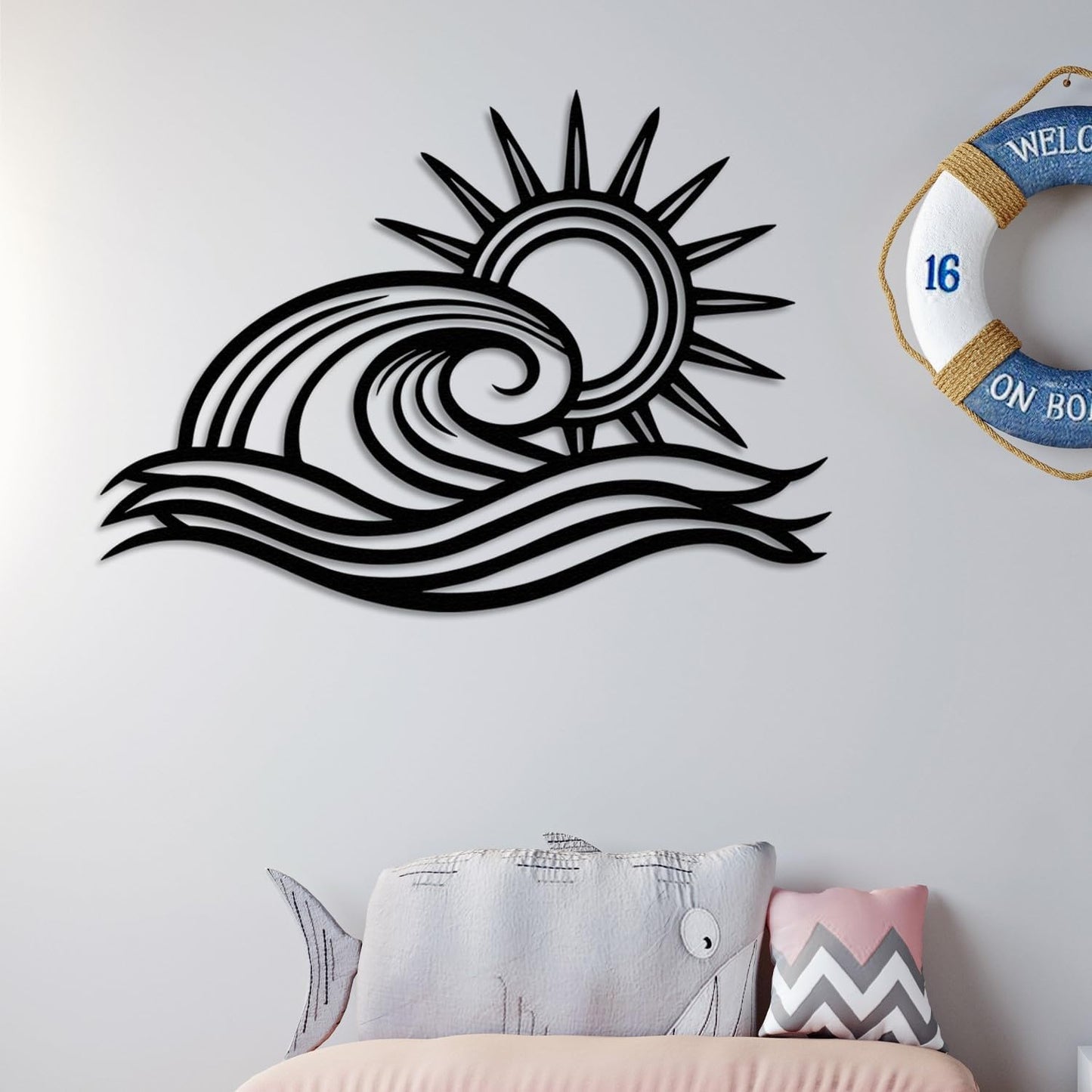 Wita Home Ocean Wave Metal Wall Art, Sun Beach Decor, Coastal Large Wall Sculpture for Home, Indoor/Outdoor Use, Nautical Wall Hanging, Eye-Catching Addition to Living Room (Gold, 48 x 28 inches)