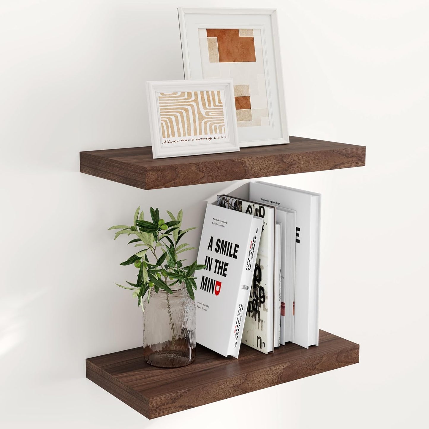 Fun Memories 16 Floating Shelves for Wall, 9 Inch Deep Floating Shelf for Bathroom, Rustic 16 x 9 Floating Shelf for Kitchen, Bedroom, Wide Wooden Shelves Wall Mounted, Walnut Color, Set of 2