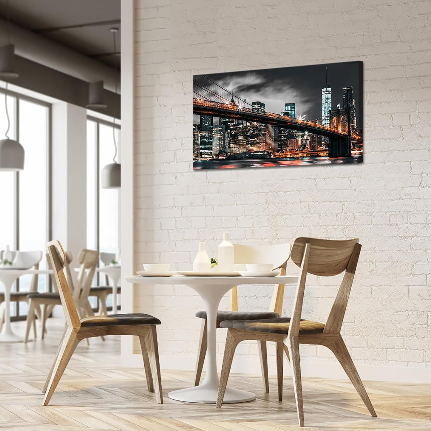 RyounoArt New York City Pictures Wall Art NYC Skyline Canvas Paintings Brooklyn Night Cityscape Prints Wall Decor Framed 20x36 Inch