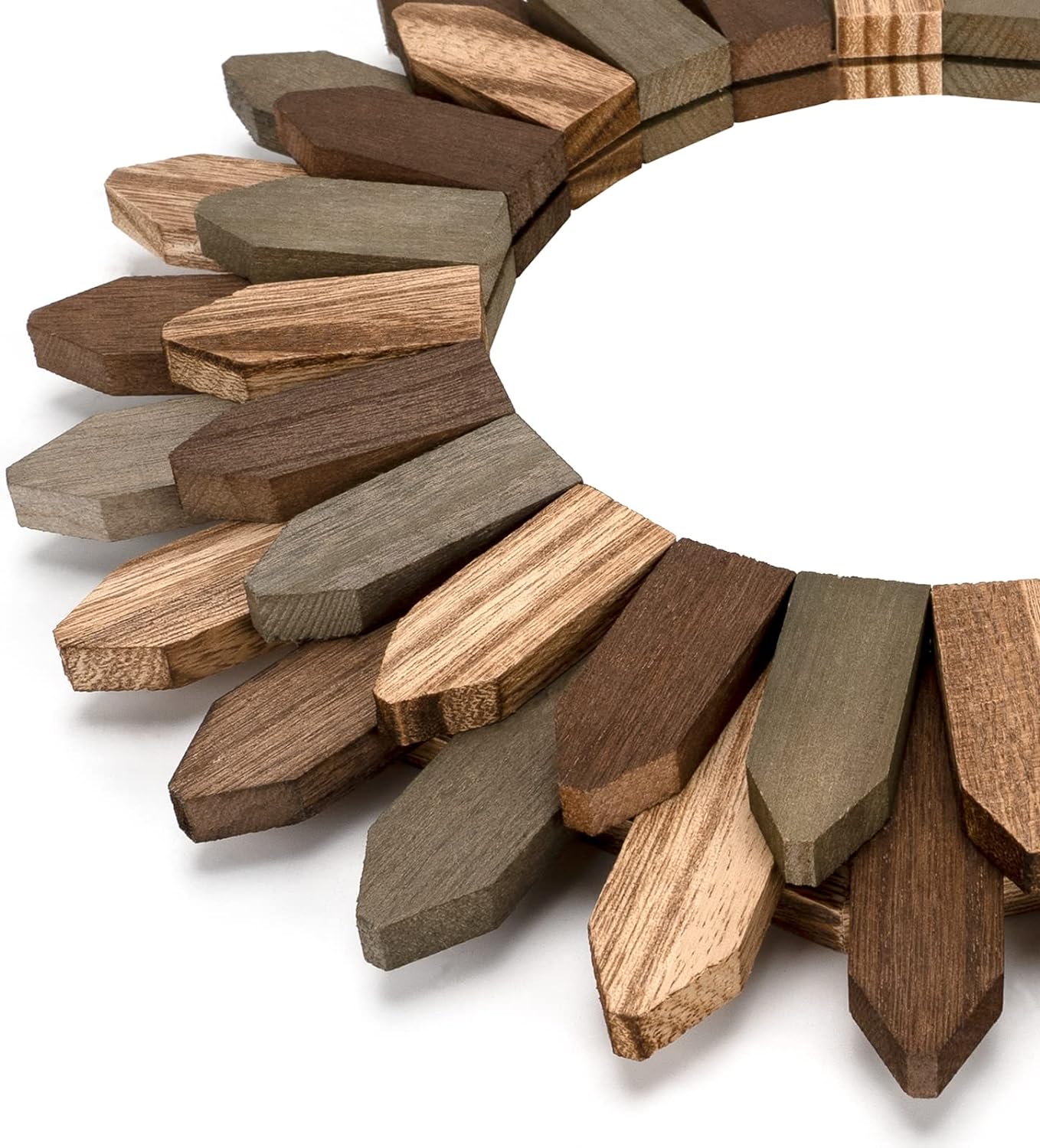 Honiway Boho Wall Decor Mirror 2 Pack 12 inch Rustic Wood Decorative Mirror for Room Decor Rustic Farmhouse Wall Decor for Bedroom Bathroom Living Room Entryway Tril Color