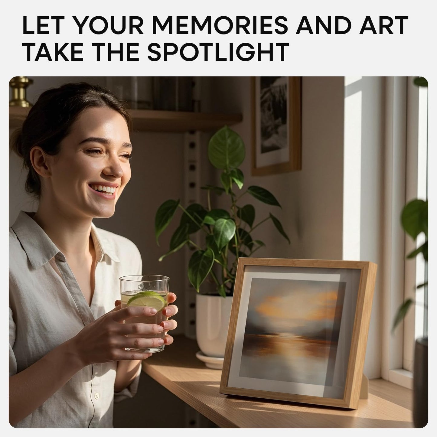 Homeforia 10x10 Picture Frame Wood, High-End Natural Oak 10 x 10 Thin Square Poster Frames with Mat 8 by 8 inch Photo, 10by10 Light Wooden Frame Matted to 8x8 Print, Tempered Glass, Wall Kit, Set of 1