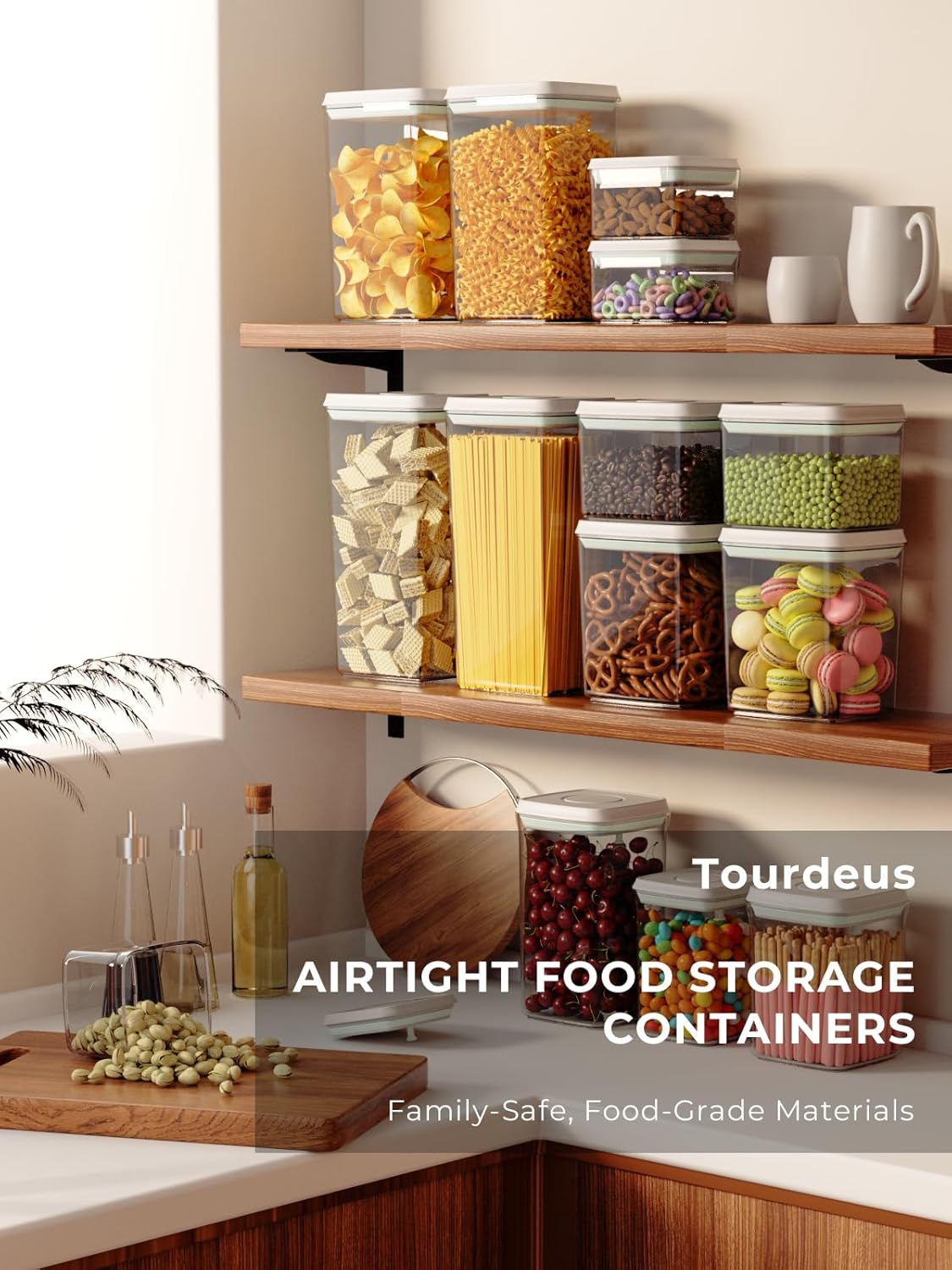Pop Air Tight Containers Stackable- 2-Pack Cereal Storage Containers with Lids Airtight, Leakproof Pop Up Containers for Organizing, 1.5Qt & 0.5Qt