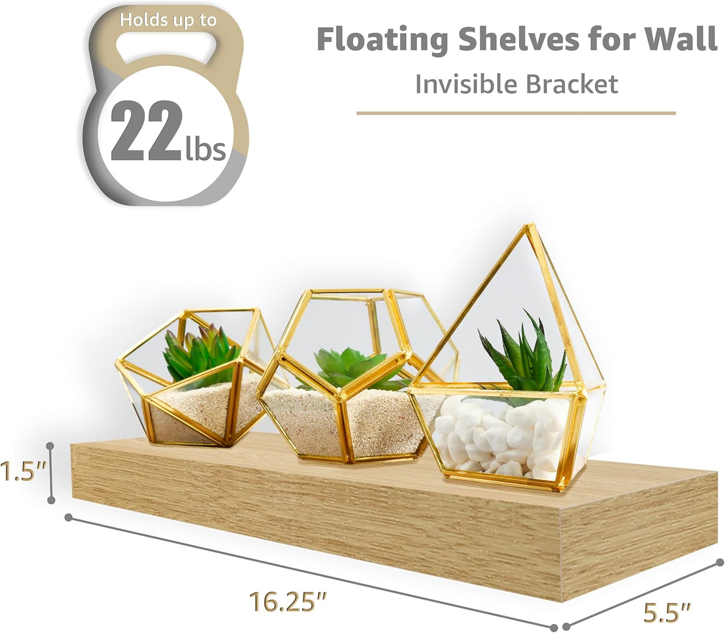 Sorbus Floating Shelves for Wall, Bathroom Shelves Wall Mounted for Kitchen, Bedroom, Living Room, Bathroom Storage, Over Toilet, Hanging Book Shelf for Ｗall Home Decor (Maple Wood, 5 Pack)