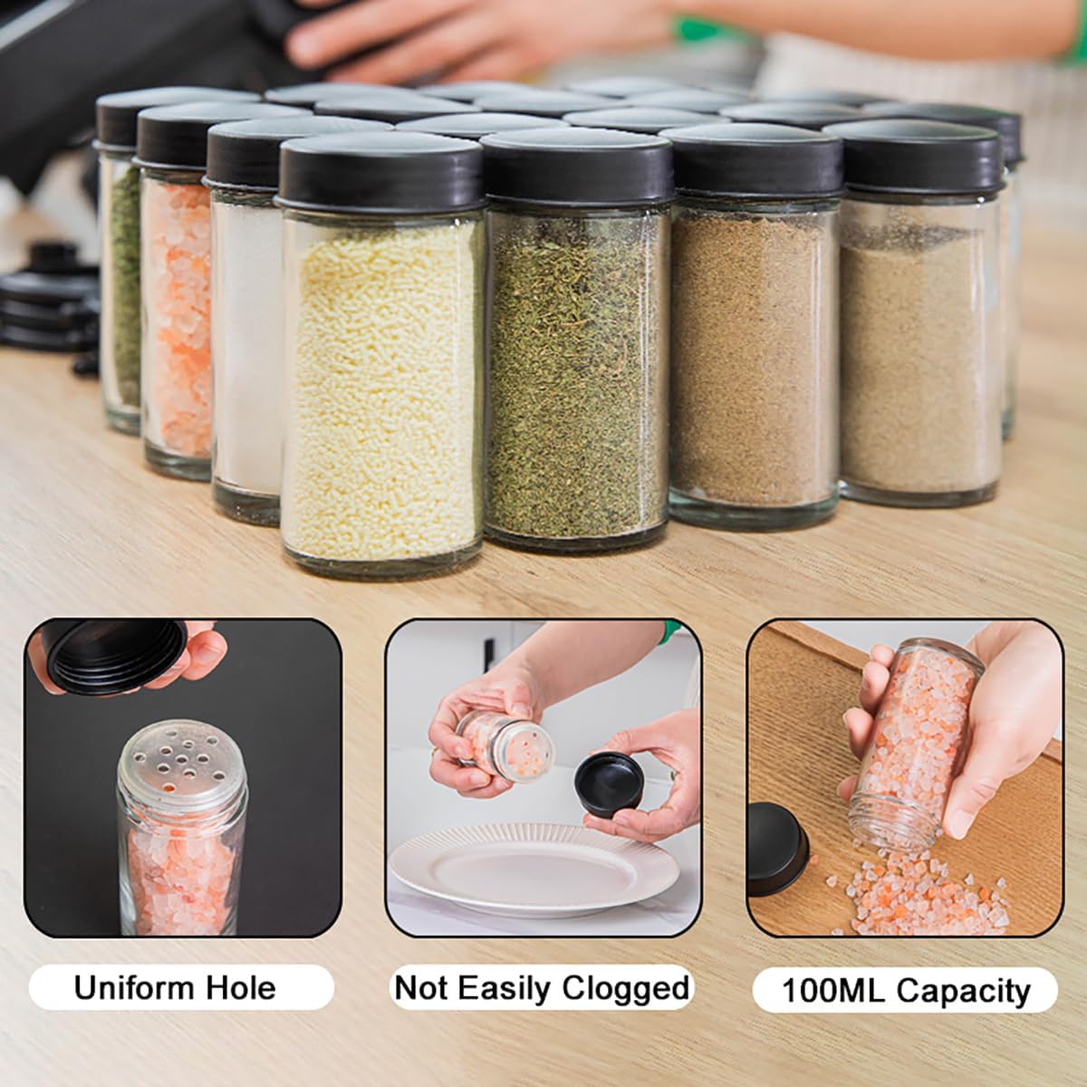 Rotating Spice Rack - Revolving Ferris Wheel Countertop Spice Organization with 18 Glass Spice Jars Countertop Spice Storage Rack for Families Kitchen