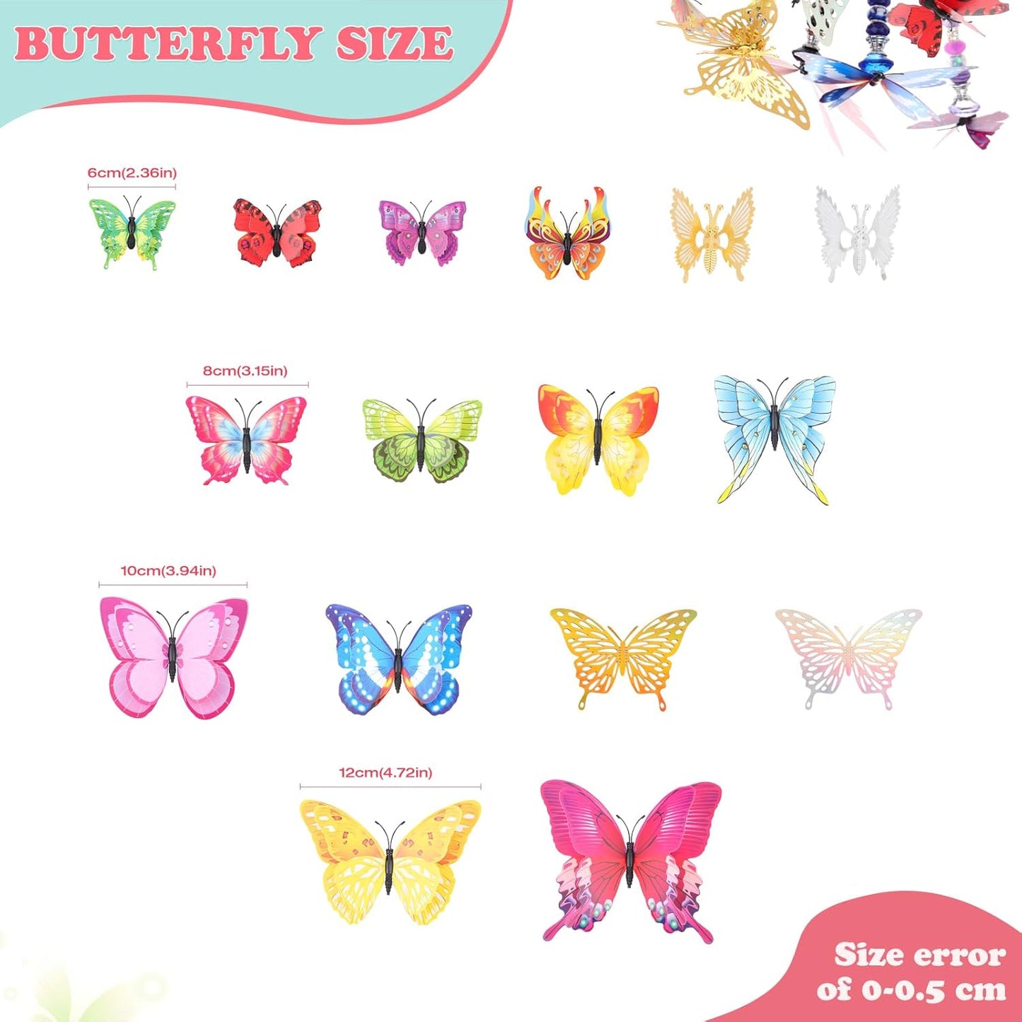 380pcs Beaded Garden Stake, DIY Butterfly Fairy Wand Garden Stake Kit with 10IN Threaded Rod Crystal Stopper Top Large Holes Beads Butterfly Decoration Pendants Outdoor Fairy Garden kit