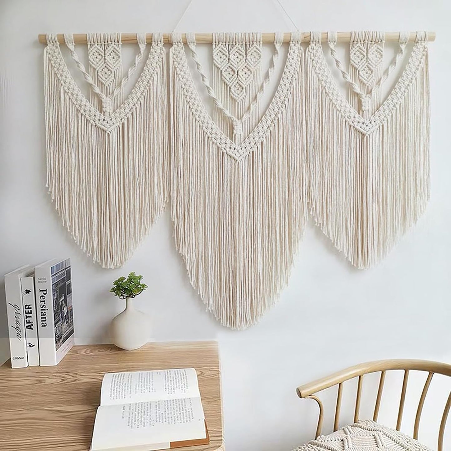 Achart Macrame Wall Hanging Large- Boho Wall Decor- large wall art- Wall Decor Living Room- Macrame Tapestry Boho Decor for Bedroom (Beige-C)