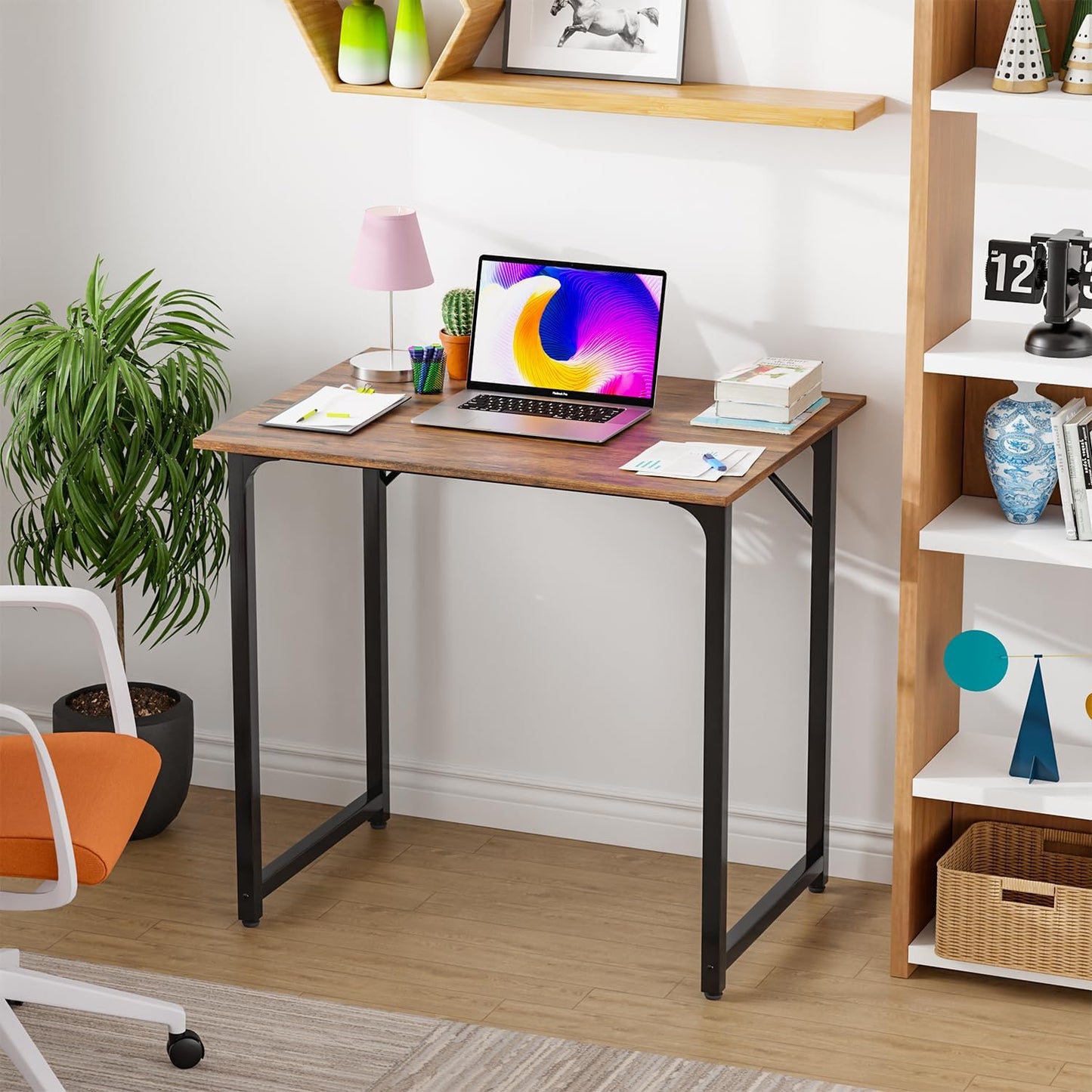 PayLessHere | 32 Inch Computer Desk | Brown | Office Desk with Metal Frame, Adjustable Feet | Water-Resistant, Scratchproof Surface | Sturdy Writing Table for Home Office or Study | Pack of 1