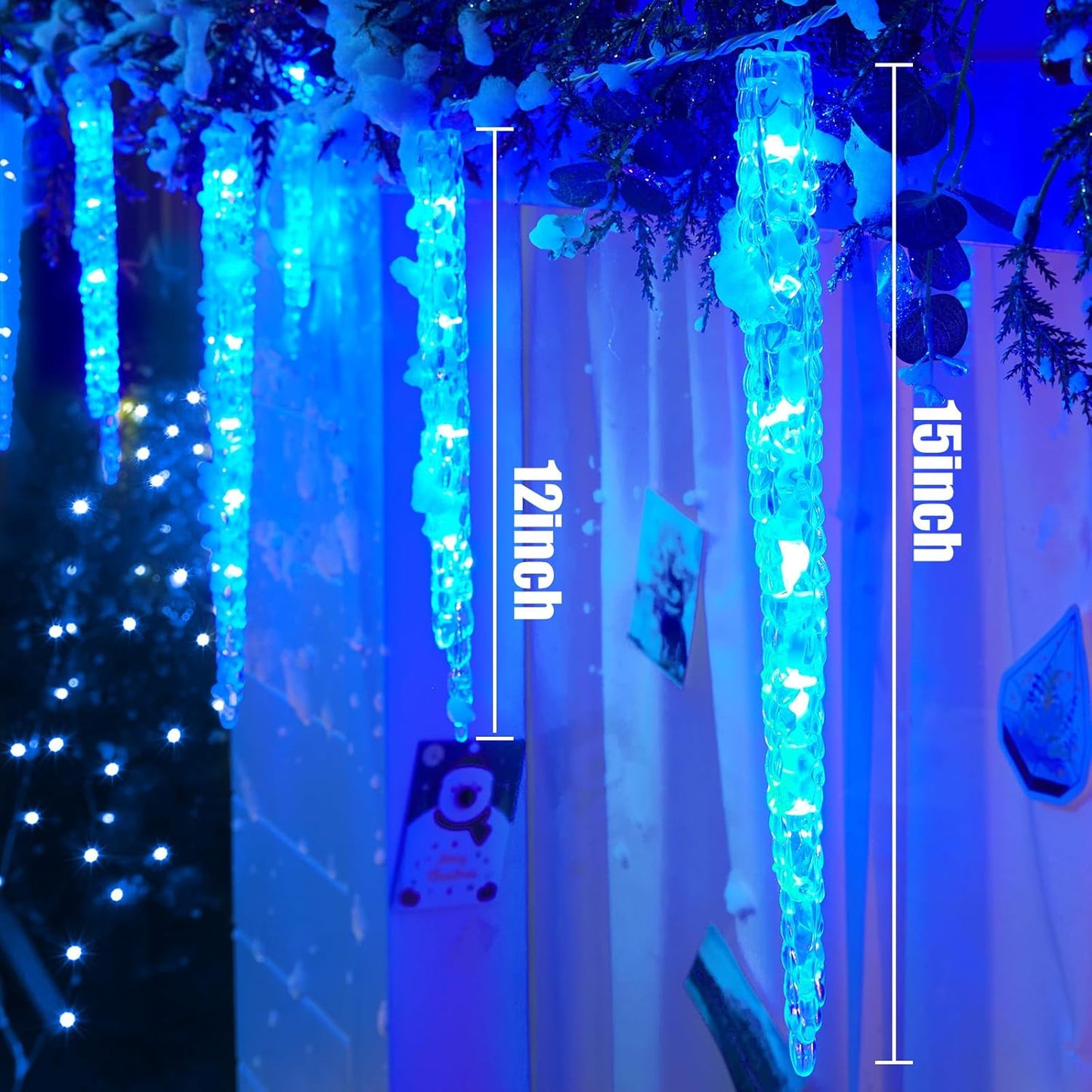 Minetom Icicle Lights Outdoor With Clips, 20ft 100 LED 20 Tubes Twinkling Crystal String Lights, Connectable Waterproof Hanging Christmas Lights Plug in for Eave Outdoor, Blue