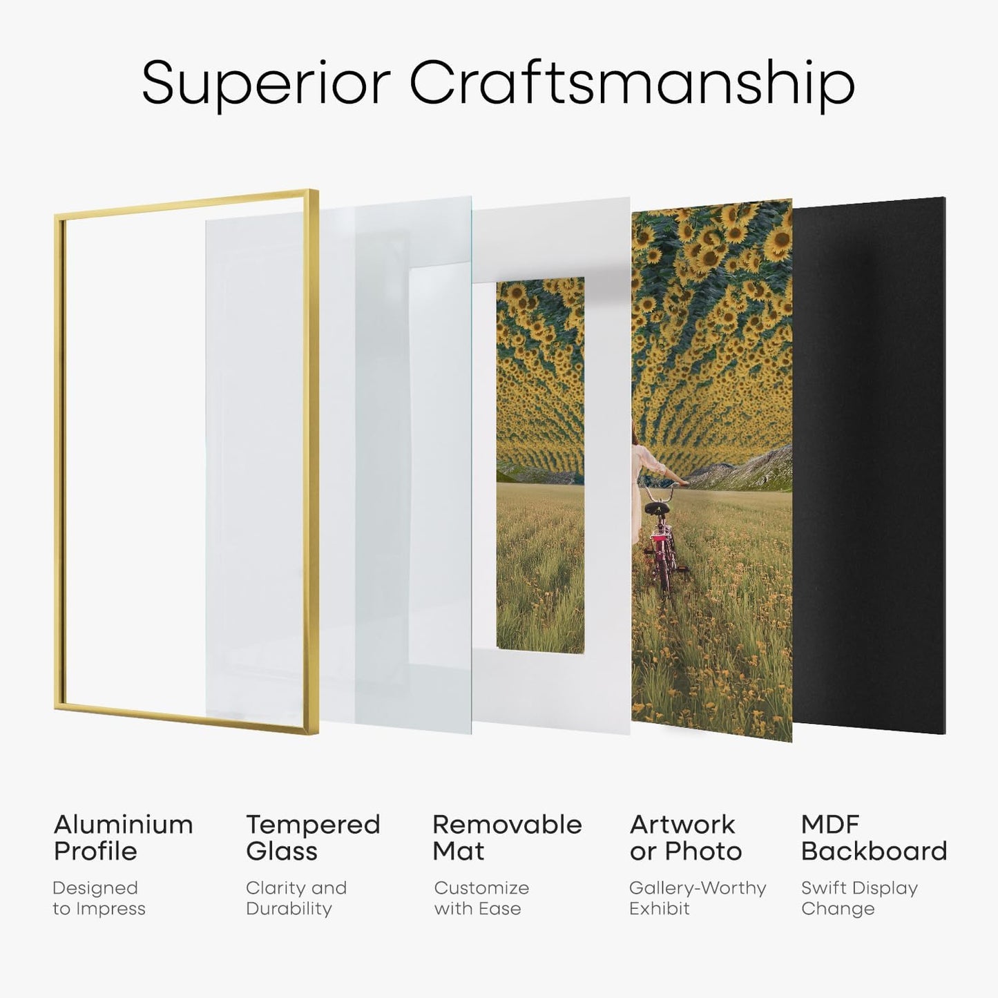 Homeforia 24x24 Gold Square Frame, High End Metal 24 x 24 Large Gold Poster Frames with Mat 20 by 20 for Photo, 24by24 Thin Picture Frame Matted to 20x20 inch Print, Tempered Glass, Wall Kit, Set of 1
