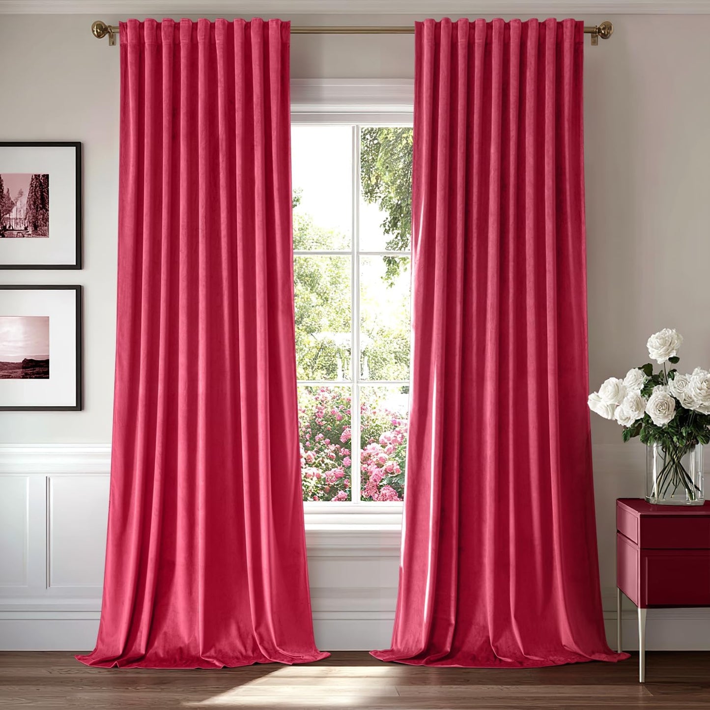 MIULEE Hot Pink Velvet Curtains 84 inches 2 Panels - Luxury Room Darkening Window Drapes for Bedroom Living Room Thermal Insulated Super Soft Blackout, Back Tab Rod Pocket Pinch Pleated, W52 x L84