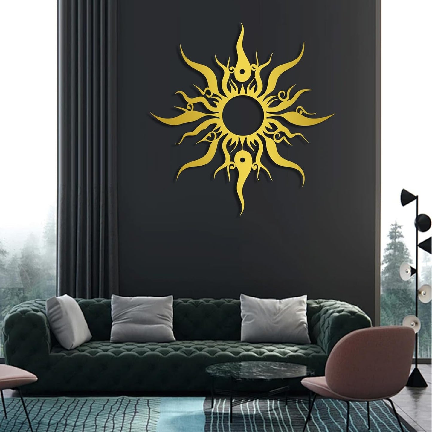 Hotuijxca Metal Wacky Sun Wall Art, Wacky Sun Metal Decor for Livingroom, Bedroom (Silver, 35"x34"/90x87cm, metal wall art)
