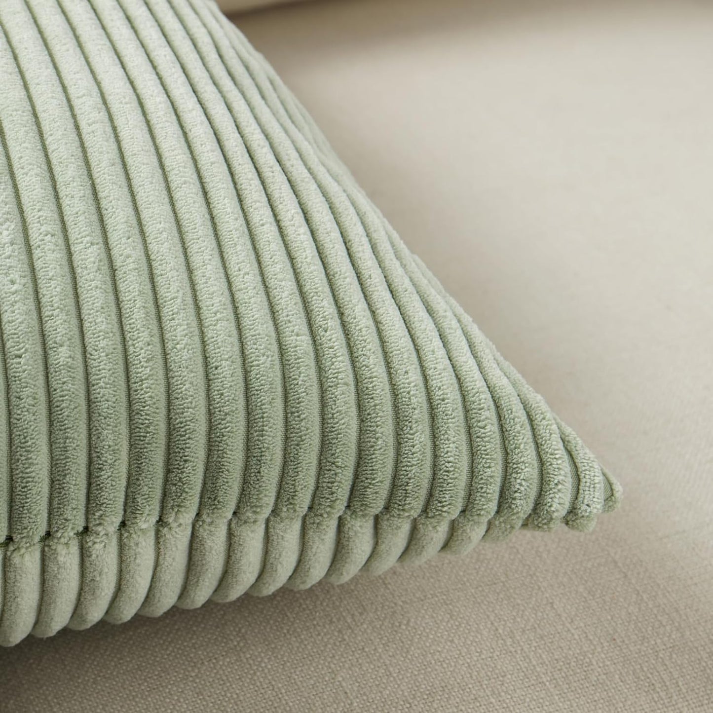 Fancy Homi 2 Packs Sage Green Long Lumbar Decorative Throw Pillow Covers 16x24 Inch for Couch Bed Sofa, Rustic Farmhouse Boho Home Decor, Soft Striped Corduroy Rectangle Accent Cushion Case 40x60 cm