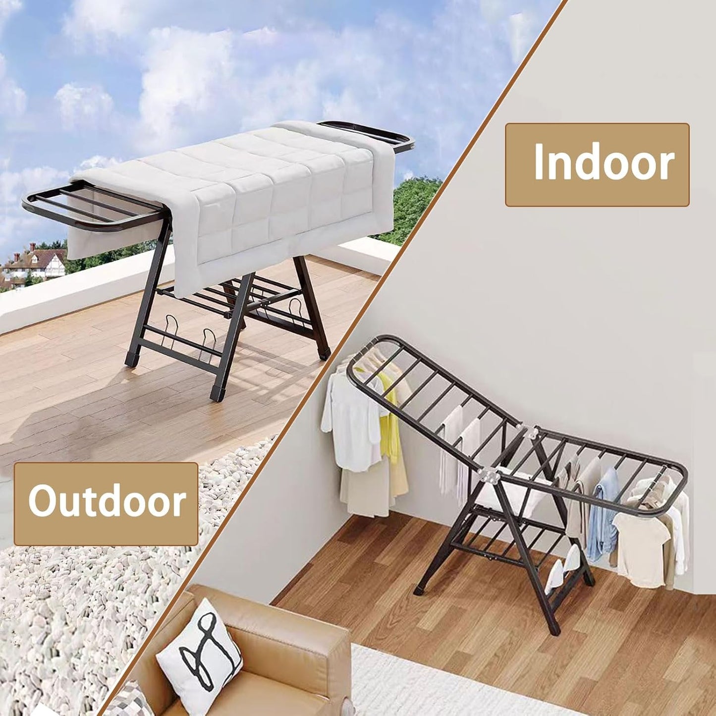 Mimiblack Heavy Duty Clothes Drying Rack Foldable with Wheels, 71'' Extra-Thick Metal Laundry Dryer Stand, 27 Rods Free-Standing for Indoor/Outdoor Windproof Use - Large Size