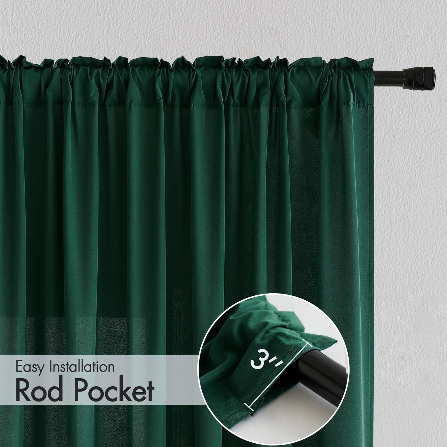 MIULEE Hunter Green Privacy Sheer Curtains That Let Light in 72 Inches Long Non-See-Through Semi Sheer Curtain Light Filtering Window Christmas Drapes for Living Room Bedroom 2 Panels Set 42 X 72