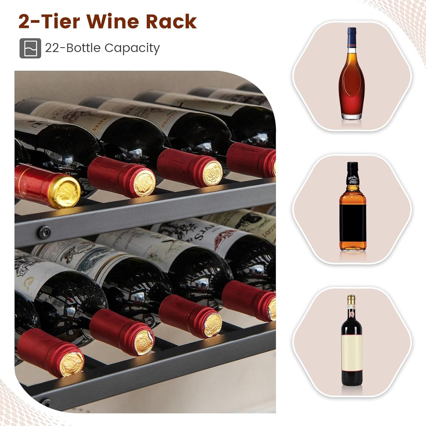 GOFLAME Industrial Wine Rack Table, Wine Bar Cabinet with 2-Tier Wine Rack, 4 Row Glass Holder and Storage Shelves, Freestanding Floor Liquor Storage Stand for Kitchen, Dining Room, Rustic Brown