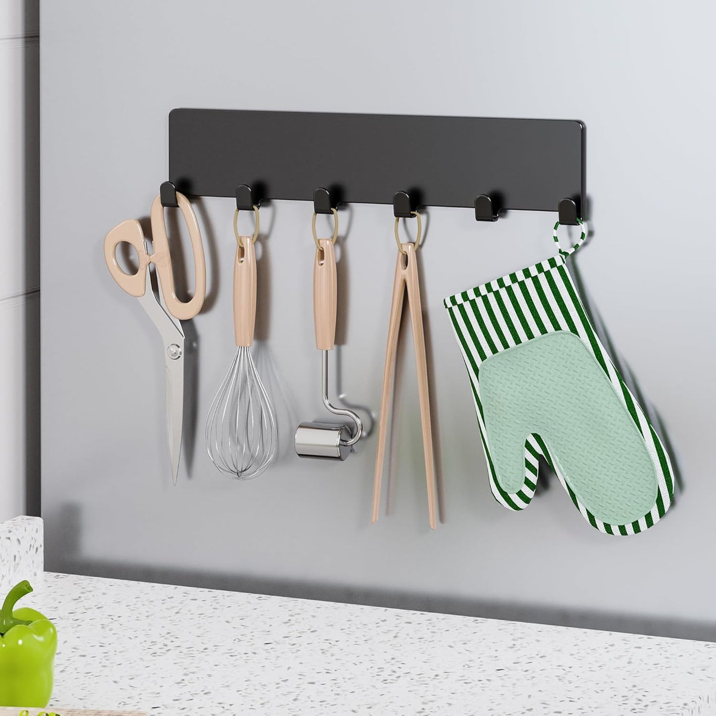 5-Pack Moveable Magnetic Spice Rack Organizer With 6 Hooks for Refrigerator, Metal Fridge Shelf, Black