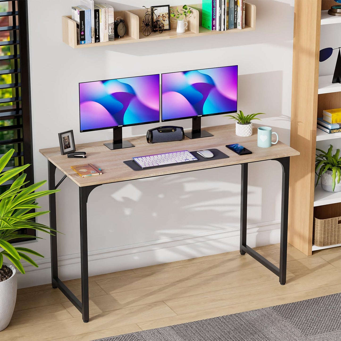 PayLessHere | 47 Inch Computer Desk | Nature | Office Desk with Metal Frame, Adjustable Feet | Water-Resistant, Scratchproof Surface | Sturdy Writing Table for Home Office or Study | Pack of 1