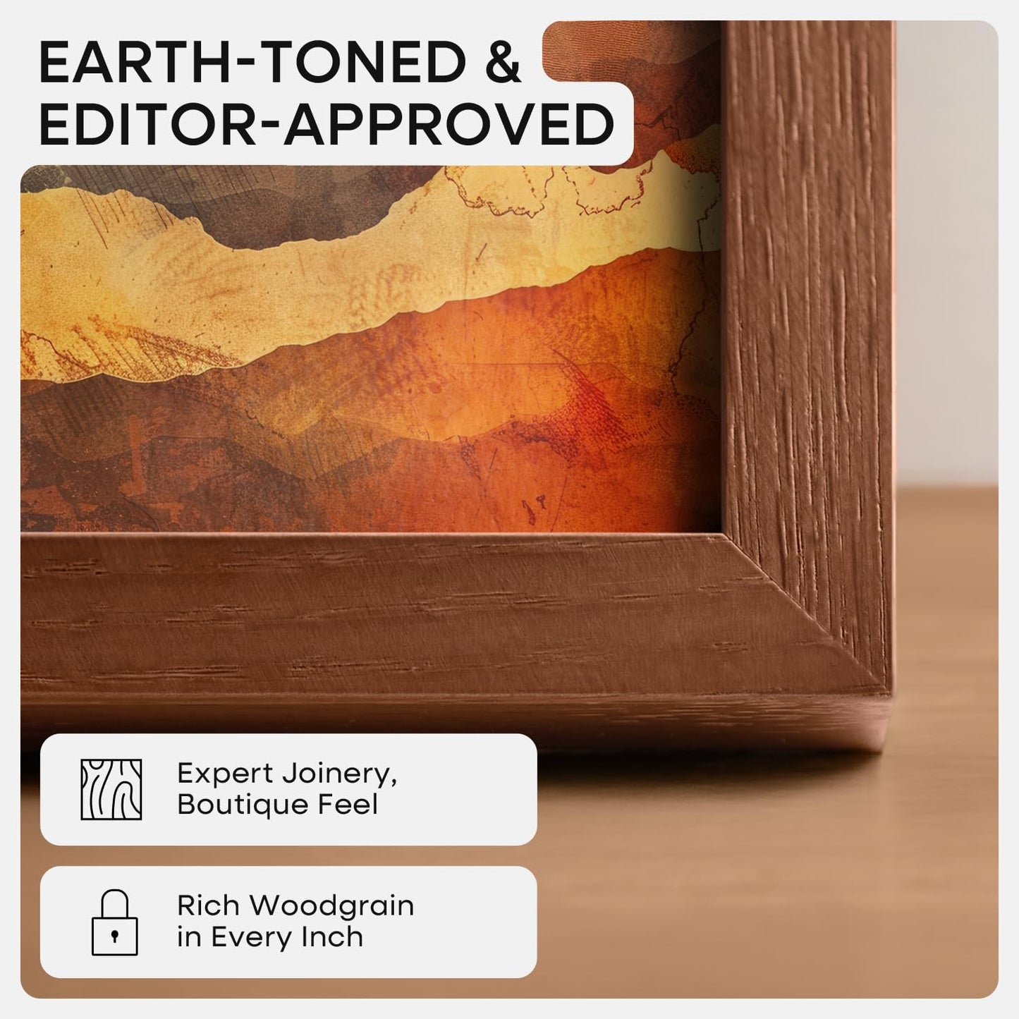 Homeforia 20x20 Brown Picture Frame, High End Dark Oak 20 x 20 Square Wood Frame with Mat 16 x 16 for Photo, 20by20 Wooden Walnut Poster Frame Matted to 16x16 Print, Tempered Glass, Wall Kit, Set of 1