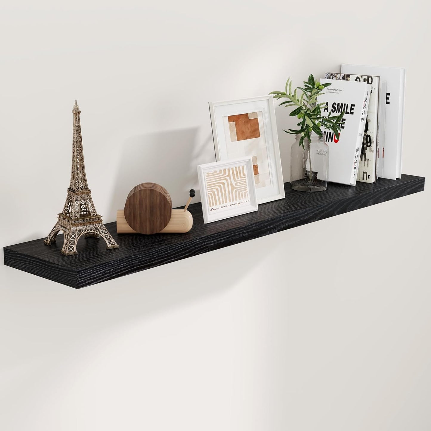 55 Inch Floating Shelves Black, Rustic Wood Floating Shelf Wall Mounted, 9 Inch Deep Floating Shelf for Kitchen, Bedroom, 55 x 9 Wall Shelves for Home Storage, Set of 1