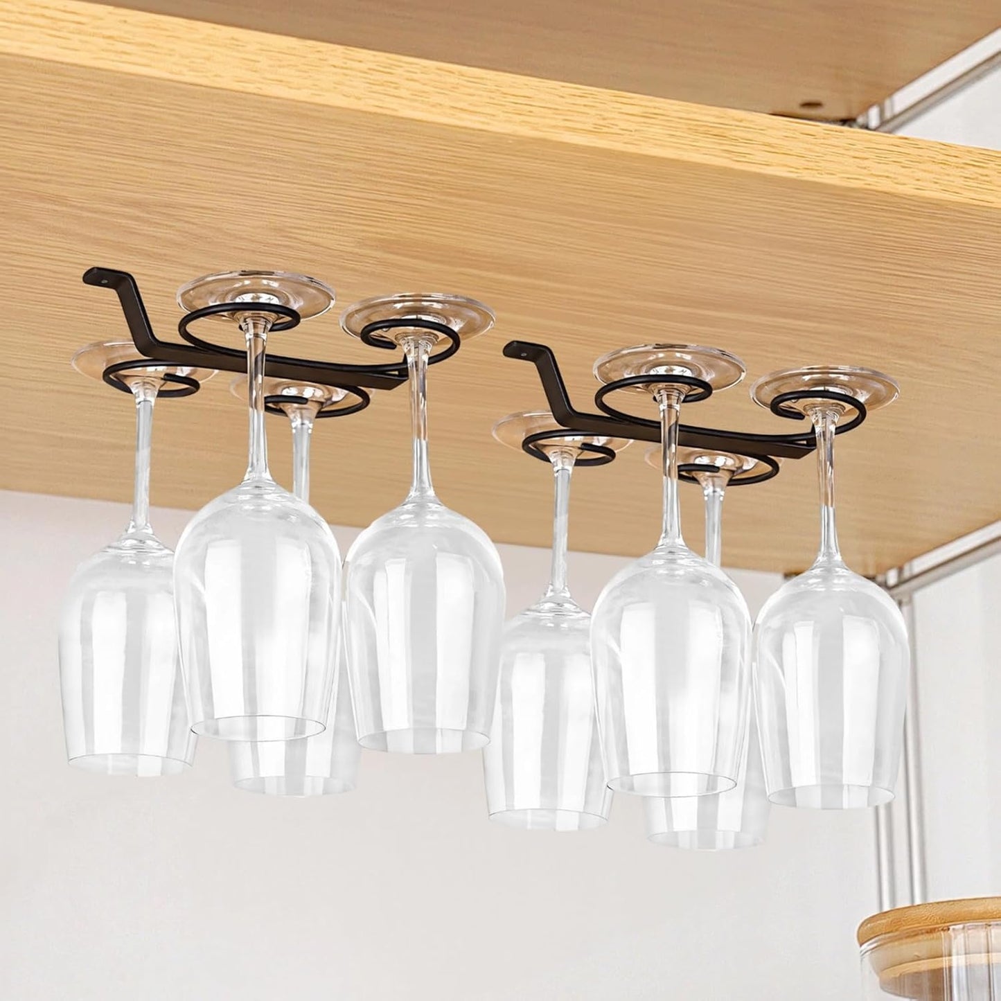 2 PCS Hanging Wine Glass Rack, Iron Wine Glass Drying Rack, Under Cabinet Wine Holder, Holds 4 Glasses, Black, Stylish Roll Design