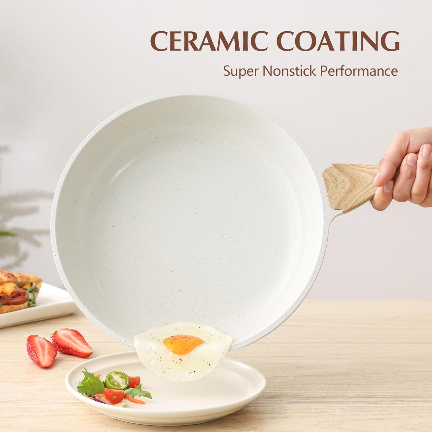 SENSARTE Nonstick Ceramic Frying Pan Skillet with Lid, 10 Inch Omelet Pan, Healthy Non Toxic Chef Pan, Induction Compatible Egg Pan with Heat Resistant Handle, Free of Intentionally Added PFAS/PTFE