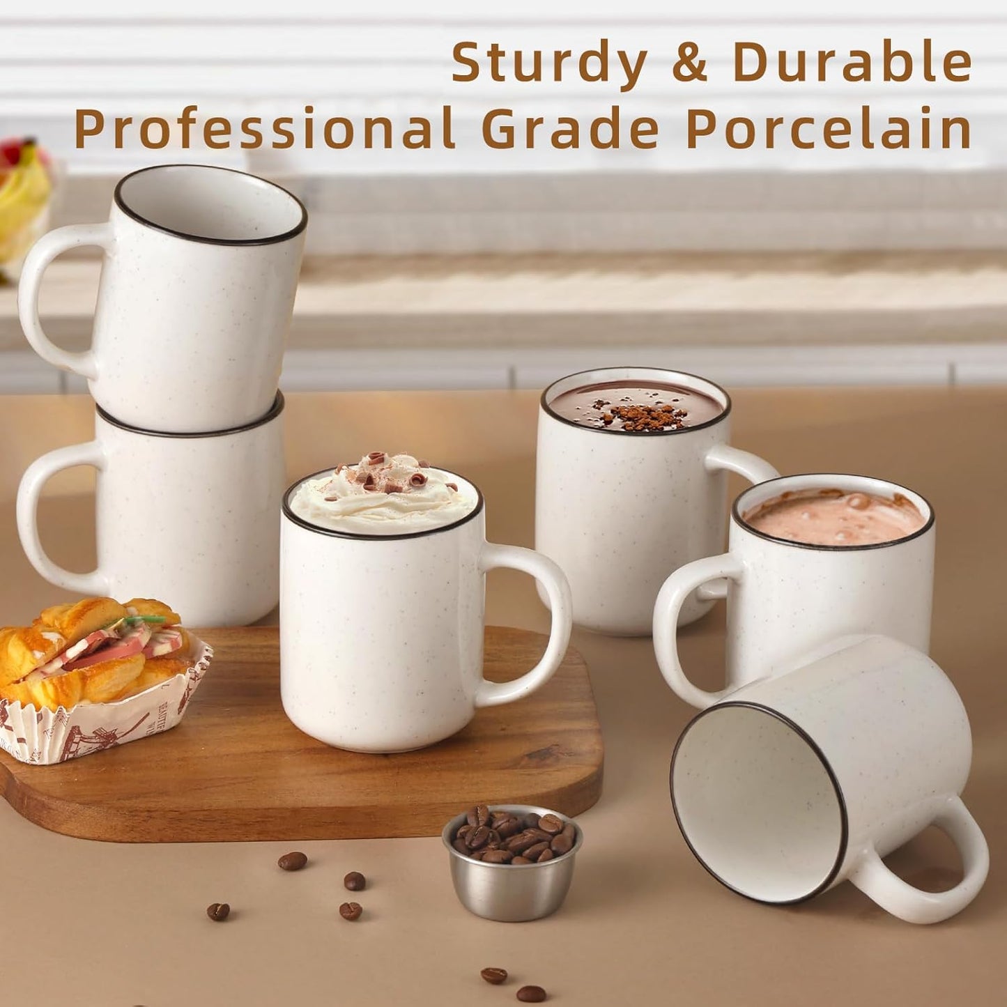 Ceramic Coffee Mug 12 oz Porcelain Coffee Mugs Set of 6 - Ceramic Coffee Cups with Handle and Speckled Patterns for Latte, Tea, Cocoa, Milk, Cappuccino, Microwave & Dishwasher Safe