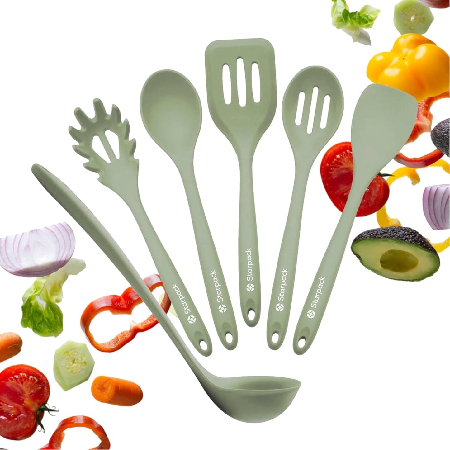 Starpack 'Like a Boss' XL Premium Silicone Cooking Utensils Set (6 Pcs) - Heat Resistant Kitchen Utensils 600°F - Non-Stick Silicone Utensil Set - Large Kitchen Utensils Set for Cooking & Serving