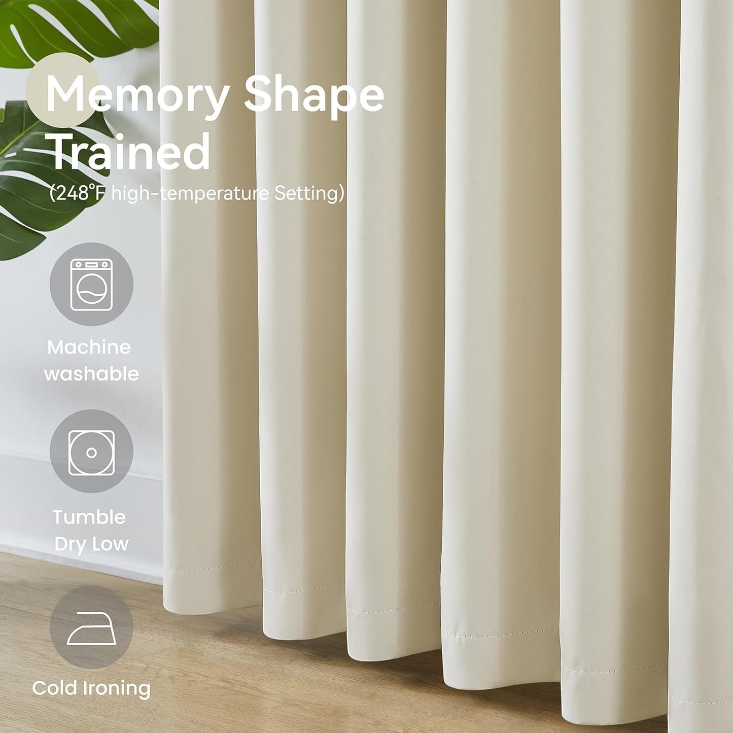 KangBang Cream Beige Pinch Pleat Room Darkening Curtains 96 Inches Long with Hooks, Energy Saving Blackout Memory Trained Pleated Window Treatments for Nursery Living Room, 40x96 Inch, 2 Panels