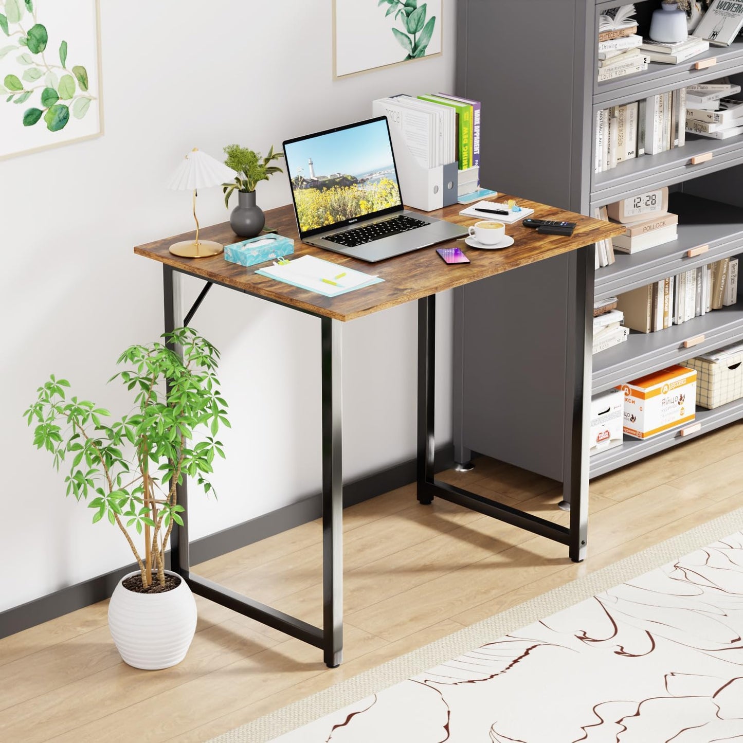 PayLessHere | 32 Inch Computer Desk | Brown | Office Desk with Metal Frame, Adjustable Feet | Water-Resistant, Scratchproof Surface | Sturdy Writing Table for Home Office or Study | Pack of 2