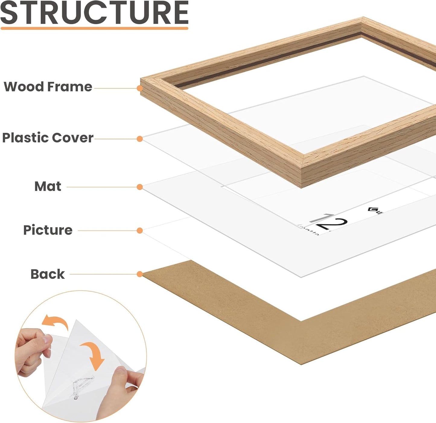 upsimples 12x12 Frame, Natural Solid Wooden Picture Frames, Display 8x8 with Mat or 12 x 12 Without Mat, Wall or Tabletop, 1 Pack, Natural