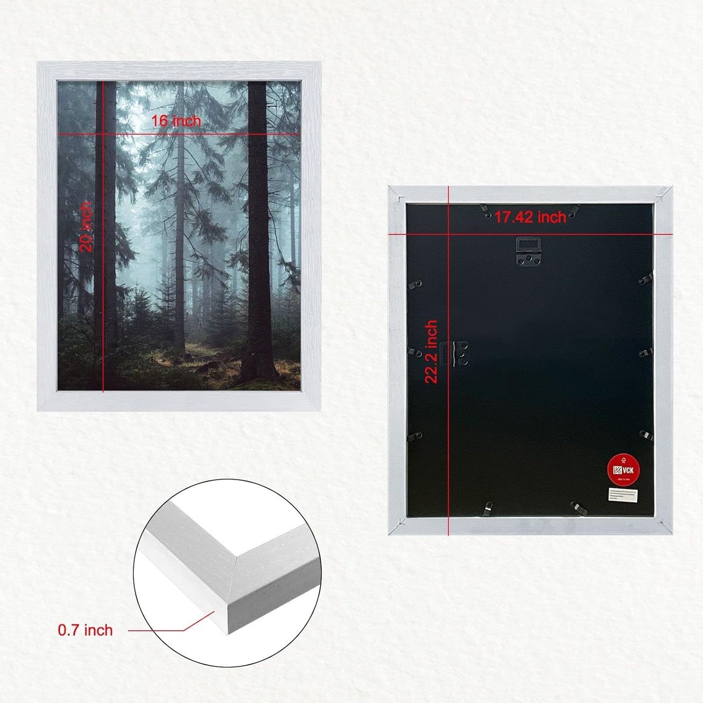 VCK 16x20 Poster Frames 3 Pack White MDF Wood and Polished Plexiglass Frame,Display Pictures in Horizontal and Vertical