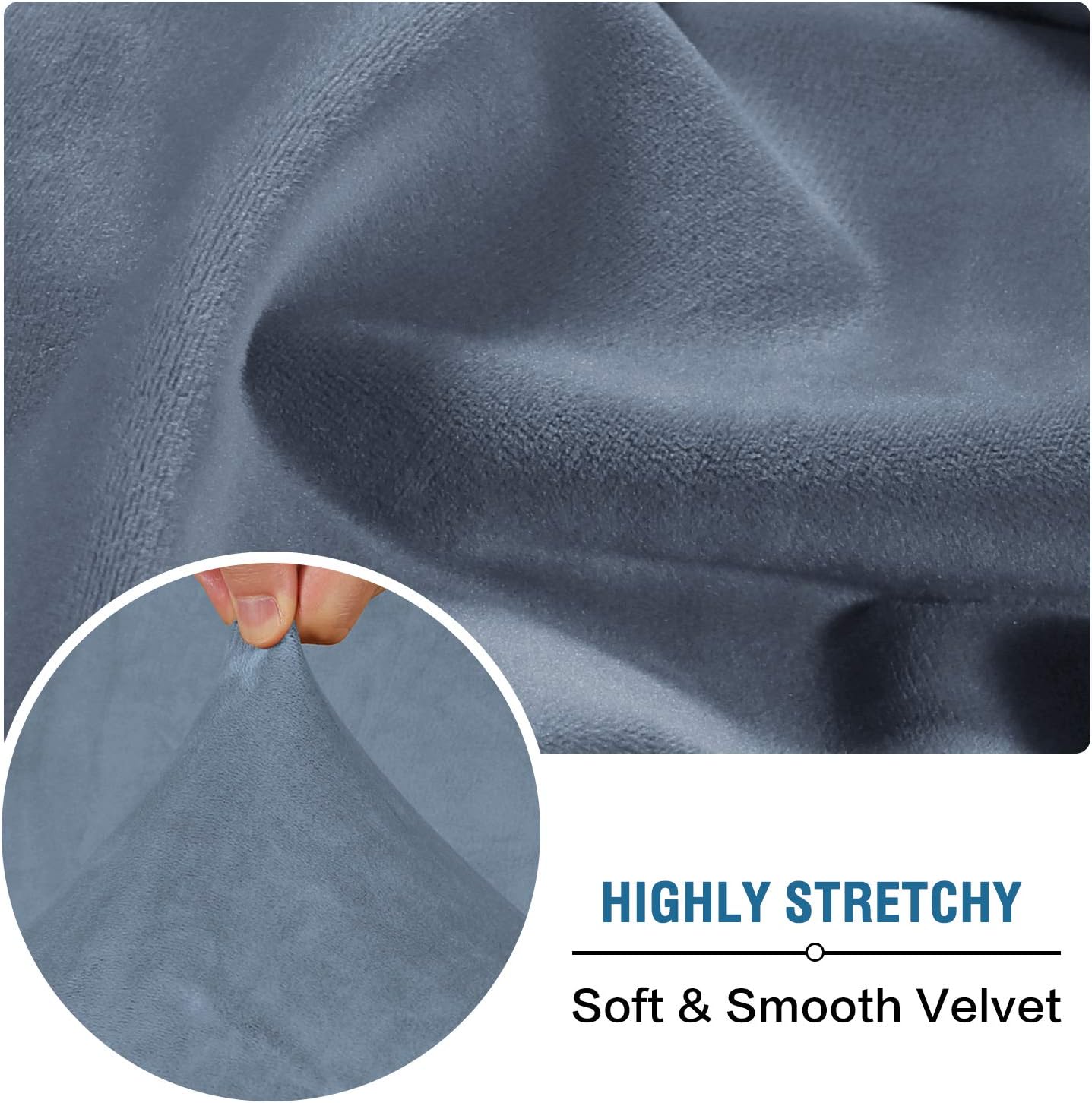 H.VERSAILTEX Velvet Stretch Couch Cushion Cover Plush Cushion Slipcover for Chair Loveseat Sofa Cushion Furniture Protector Seat Cushion Sofa Cover (2 Piece Medium Sofa Cushion Covers, Stone Blue)