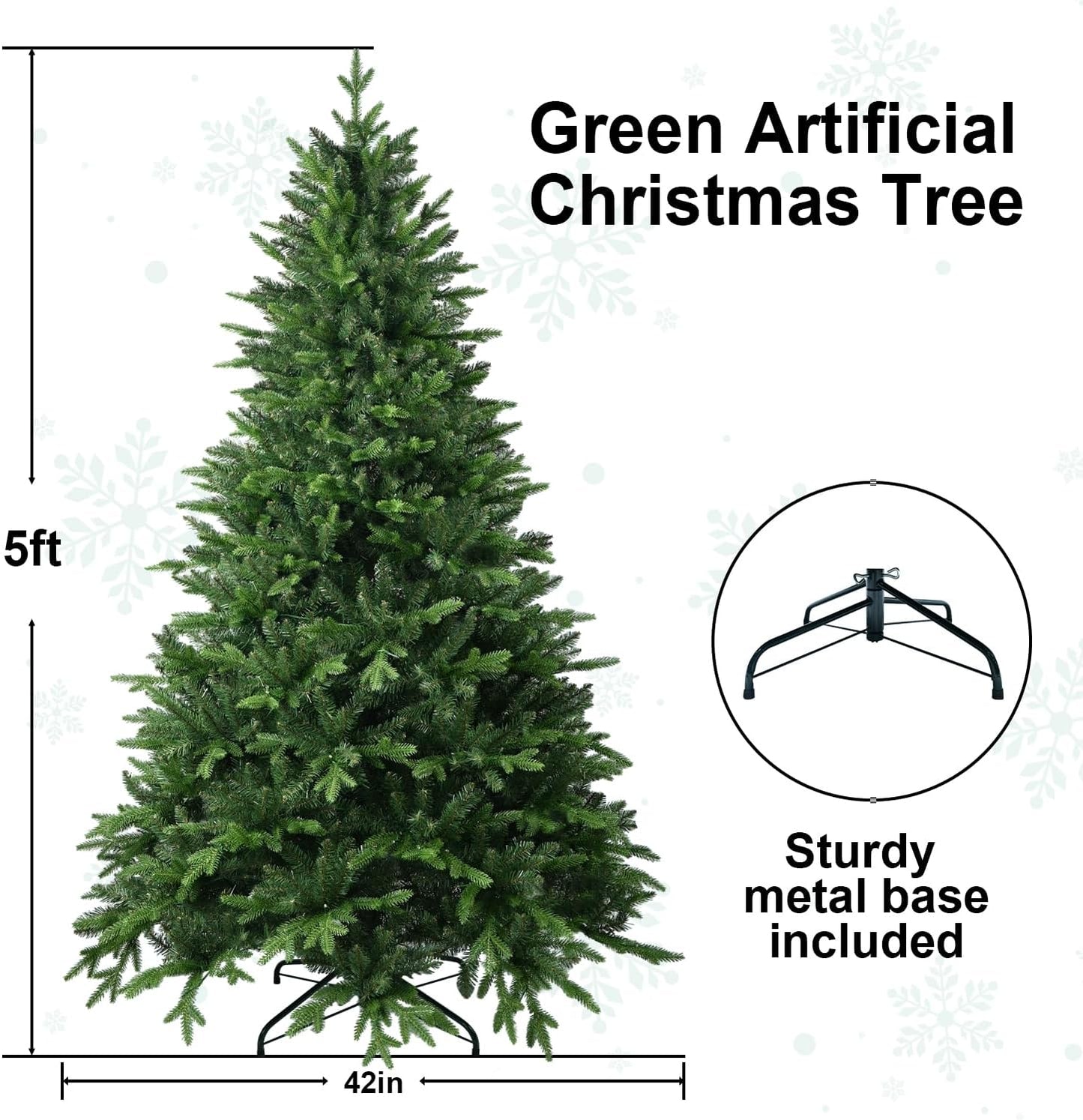 5 FT Artificial Christmas Tree with 1020 PE&PVC Mixed Branch Tips, Unlit Hinged Premium Spruce Fake Xmas Trees, Green, Foldable Base