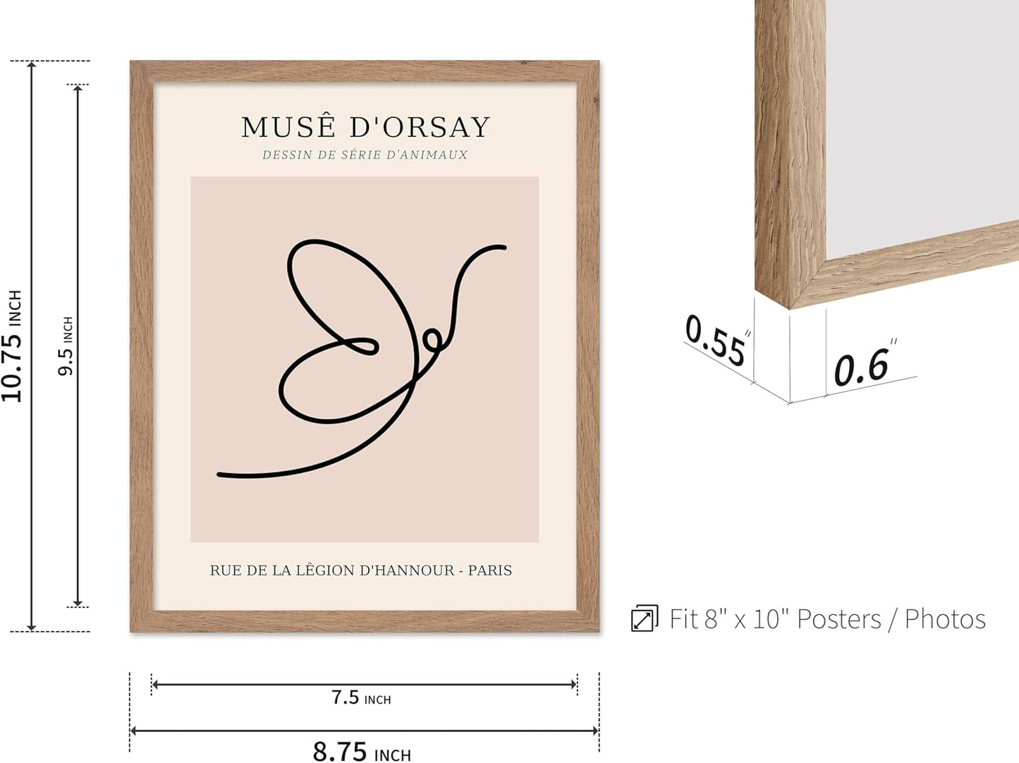 Poster Master Vintage Poster - Retro One Line Butterfly Drawing Print - Butterfly Line Art - Minimal Gift for Him, Her, Animal Lover - Abstract Decor for Home, Office, 8x10 Beige Framed