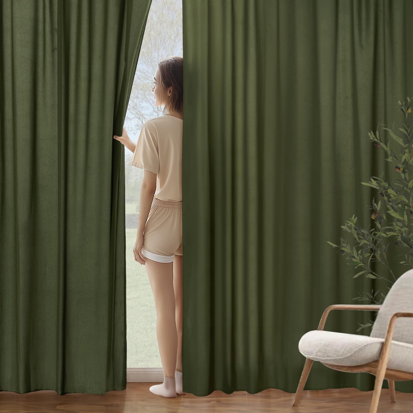 MIULEE Olive Green Privacy Sheer Curtains That Let Light in 96 Inches Long Non-See-Through Semi Sheer Curtain Light Filtering Window Curtains Drapes for Living Room Bedroom 2 Panels Set 42 X 96