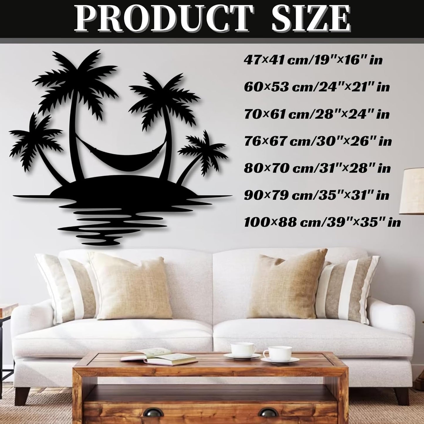 Palm Tree Metal Wall Decor,Palm Tree Outdoor Wall Art,Tropical Palm Tree Wall Decorations for Living Room,Outdoor Wall Decorations for House(31"×28",White)